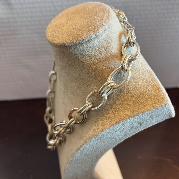 Vintage Crown Trifari Silver-Tone Rope Link Chain Necklace Toggle & Crown Charm - Picture 9 of 9